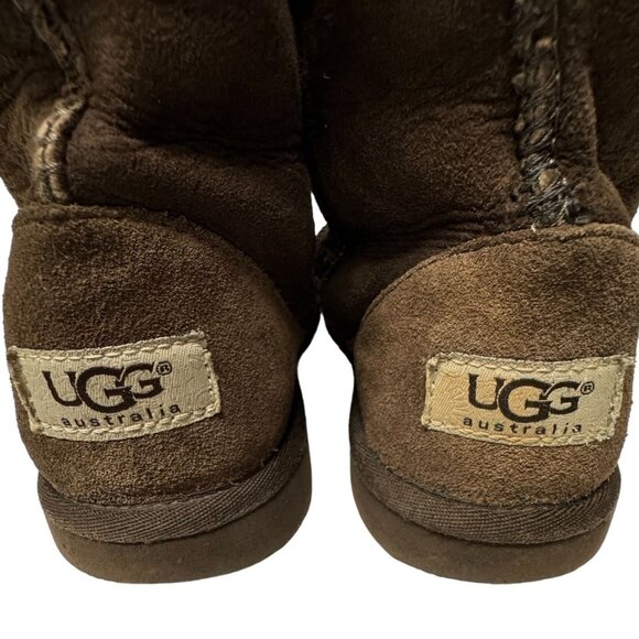 UGG Classic Tall Boot Youth 4 Dark Brown Suede Sheepskin Shearling Lined PullOn - Picture 16 of 16